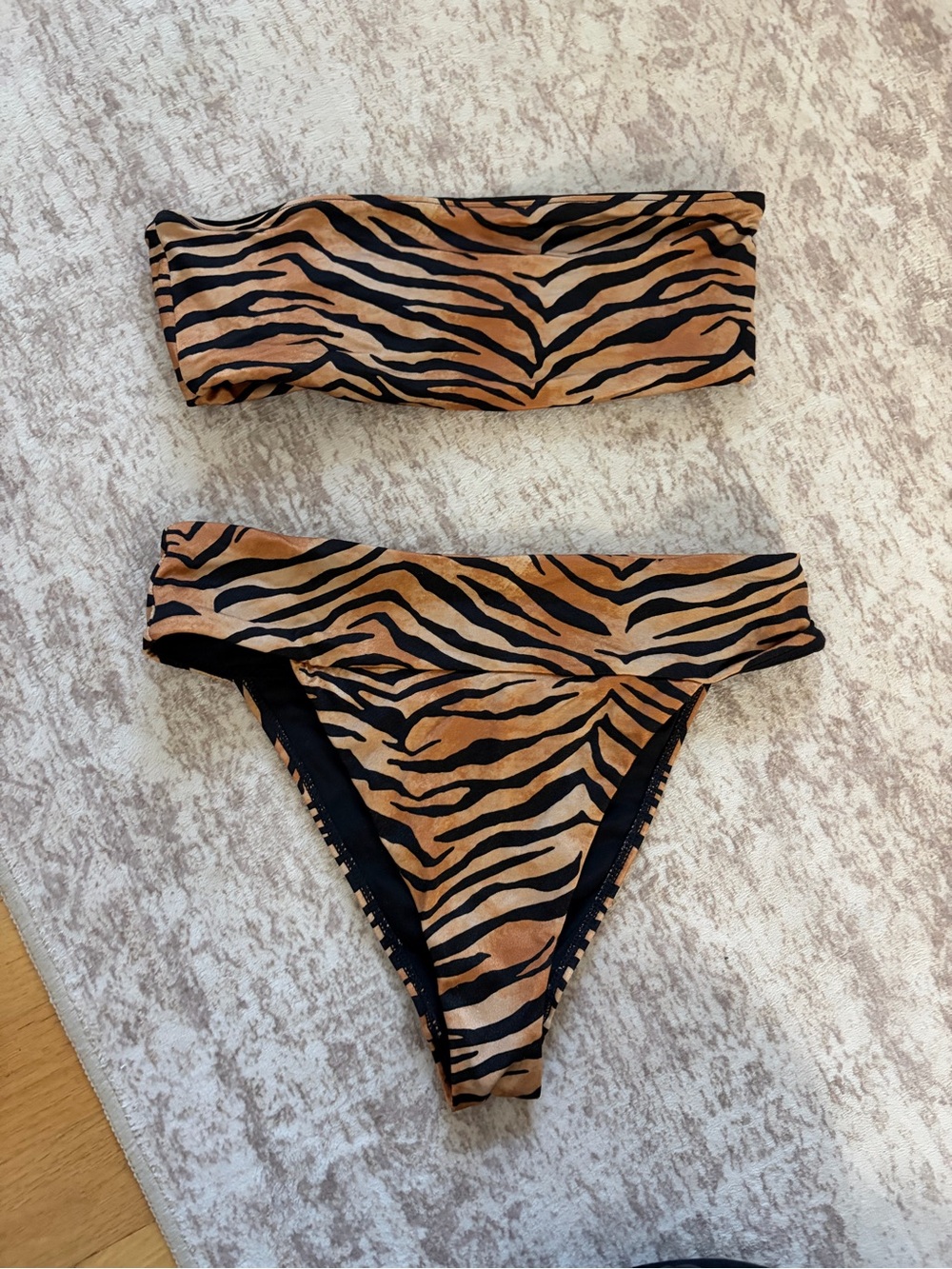 Kendall & Kylie Black Bandeau Bikini with Tan Tiger Stripe